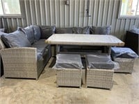NEW Outdoor Sectional Dining Set With 3 Stools