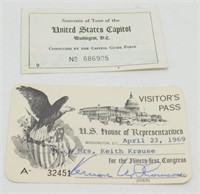 1960's US House of Representatives Visitor Pass &