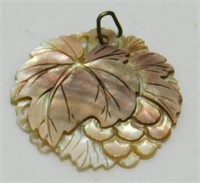 Grape Leaf Mother of Pearl Carved Pendant