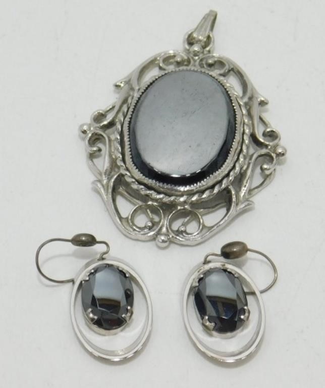 Vintage Hematite Earring Pendant Jewelry Set