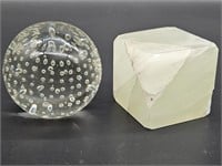 (2) Paperweights: Glass Bulicante & Quartz