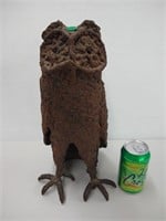 Cast iron vintage brutalist owl bird sculpture -