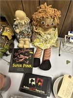 2 rag dolls 1 raggedy ann, pink panther book
