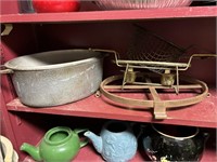 large metal roaster, fryer basket, metal stand