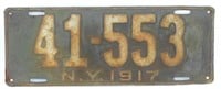 1917 New York License Plate