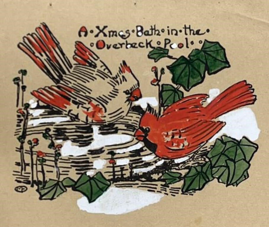 1948 Overbeck CHRISTMAS Card w/ Cardinal