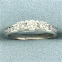 3-Stone Accented Diamond Engagement Ring in 10k Wh