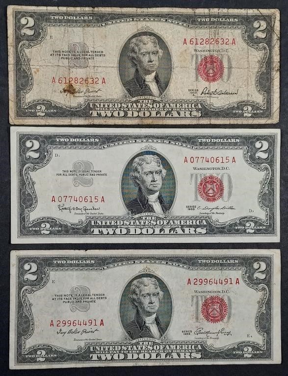 3 different date  $2 Legal Tender Red Seals