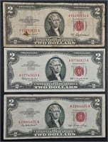 3 different date  $2 Legal Tender Red Seals