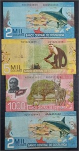 4  Costa Rica Banknotes