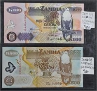 100 & 500 Kwacha  Bank of Zambia Notes
