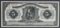 1913 Serie A  5 Pesos  Chihuahua Banknote