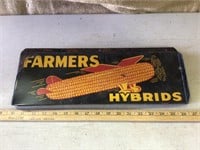 Two sided metal Farmers Hybrids sign