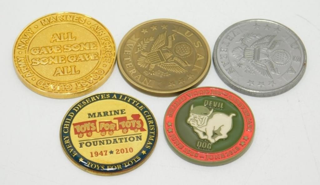 5 Vintage Military Coins
