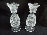 Two Waterford Crystal Pineapple Candleholders