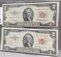 2 - $2 Bills - Red Seal Series 1953 A & B