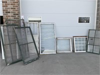 Vintage assorted windows and screens, 3 screens,