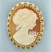 Carved Shell Right Facing Cameo Pendant Brooch Pin