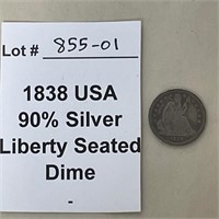 1838 Seated Liberty Dime - 90% Silver