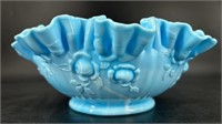 Fenton Blue Slag Embossed Rose Bowl