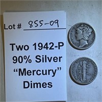 Two 1942-P Dimes, 90% Silver