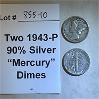 Two 1943-P Dimes, 90% Silver