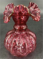Fenton Cranberry Beaded Crimp Vase Uv Reactive