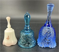3 Fenton Bells Burmese, Blue & Blue Opal Uv