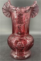 Fenton Cranberry Grape Crimp Vase