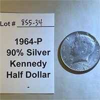 1964-P Half Dollar, 90% Silver