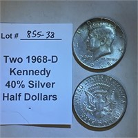Two 1968-D Half Dollars, 40% Silver