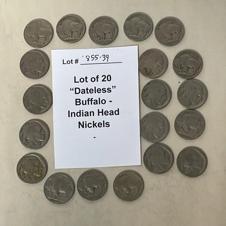 20 Buffalo Nickels, Worn Dates