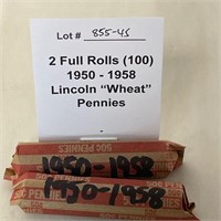 2 Rolls (100) of 1950-1958"Wheat" Cents