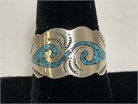 Sterling Inlaid Turquoise Ring 6.2gr TW Sz 9
