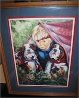 Home Interiors Blonde Boy w/ Bull Dogs Picture