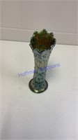 Carnival glass, green vase