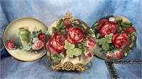 (3) Metal Floral Plates & Stand