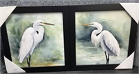 New, Pair White Heron’s Framed in Black Frame 14”