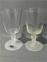 Pair of three faced, frosted stem water goblets
