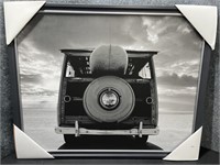 Vintage wagon n Beach Black & White Picture Framed