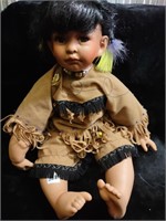 Porcelain Native Baby Doll, Cloth Body, 20"