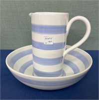 Nautical Style Pitcher and Bowl Blue / White