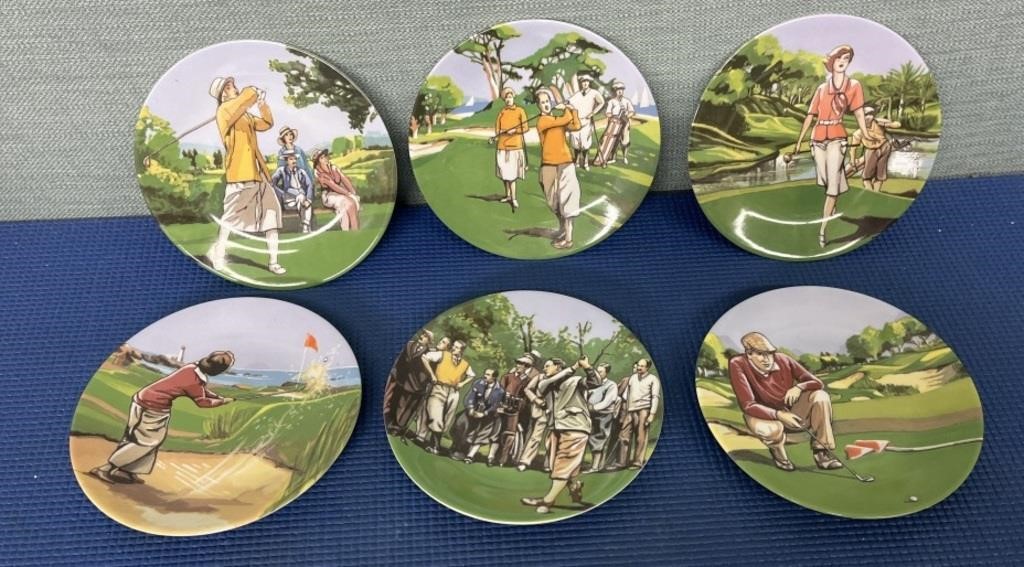 Limoges France , 6 Golfers Canapé Plates by