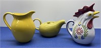 Russell Wright Tea Pot , 2 Pitchers ( one rooster)