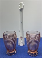 Vintage Manhattan Pink Frosted Tumblers , Floral