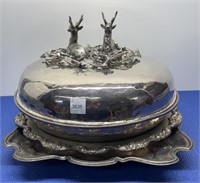 Silver Plate Footed Tray , Round Tray , Lidded