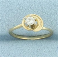 Diamond Solitaire Swirl Design Ring in 14k Yellow