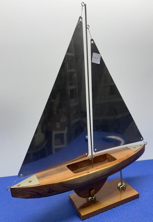 Handcrafted Wood and Aluminum Sailboat 22” h