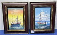 Wall Art Painted Sailboats , Signed 10 x 8” 2 Pcs
