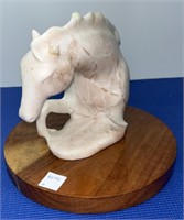 Stone Horse Statue On Wood Base 10” w